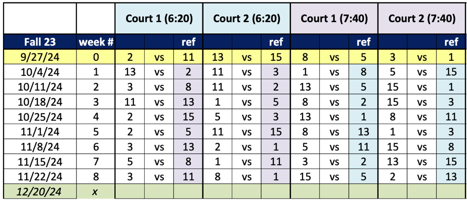 GMVL Fall 2024 Schedule